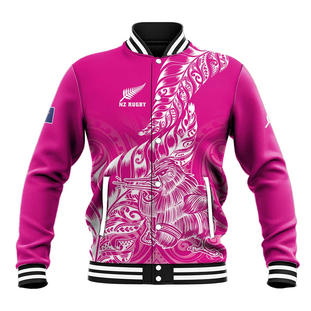 Custom New Zealand Rugby Silver Fern Baseball Jacket Aotearoa Kiwi Maori Pink Version - Polynesian Pride