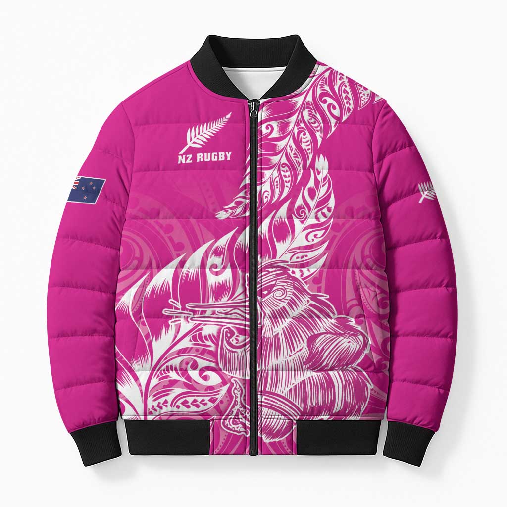 Custom New Zealand Rugby Silver Fern Bomber Puffer Jacket Aotearoa Kiwi Maori Pink Version - Polynesian Pride