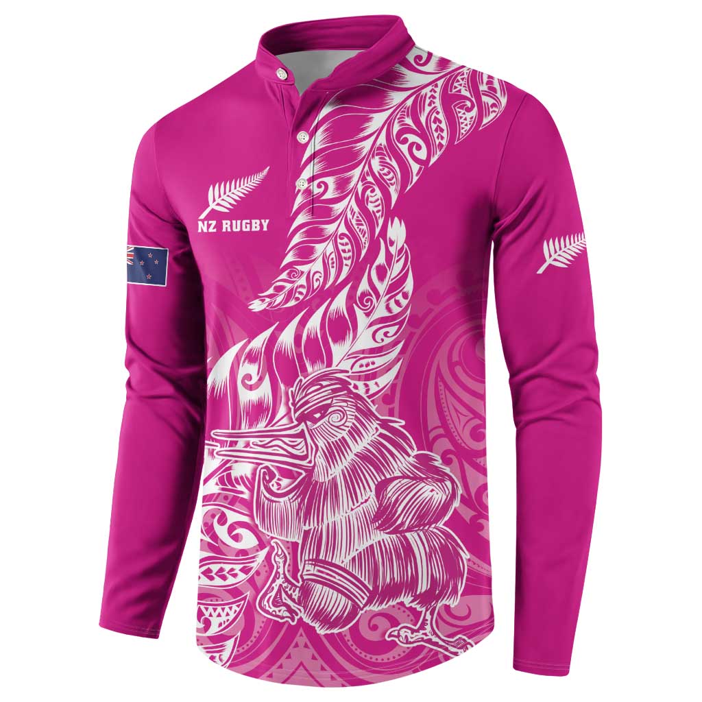 Custom New Zealand Rugby Silver Fern Button Sweatshirt Aotearoa Kiwi Maori Pink Version - Polynesian Pride