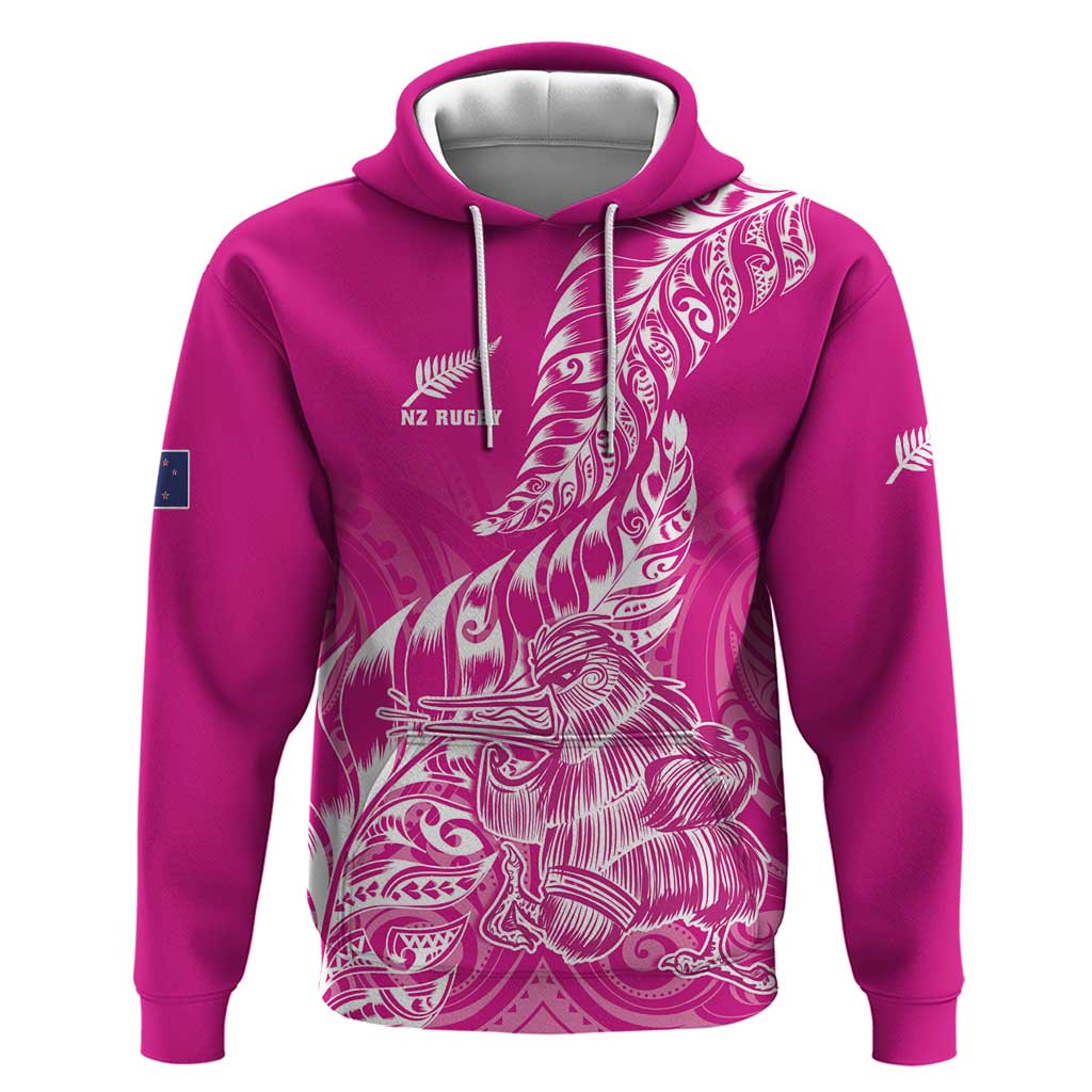 Custom New Zealand Rugby Silver Fern Hoodie Aotearoa Kiwi Maori Pink Version - Polynesian Pride