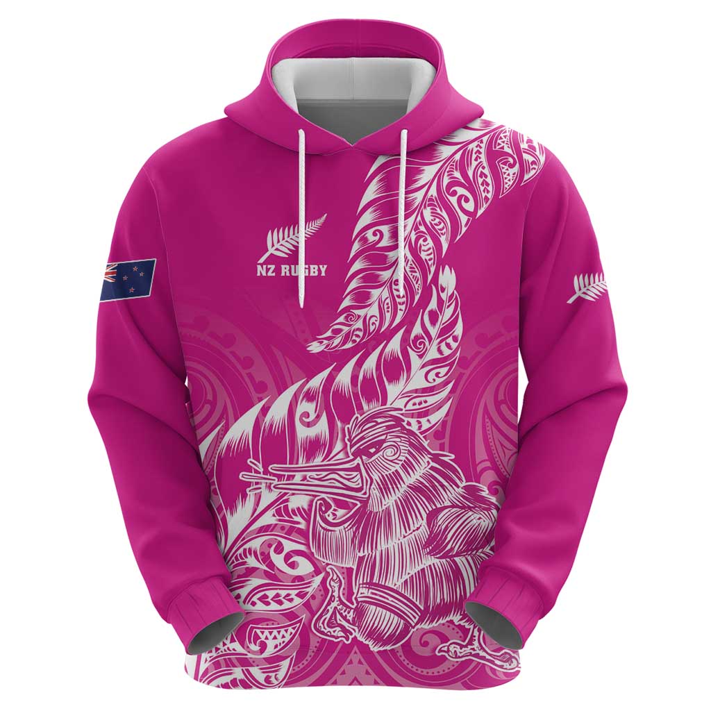 Custom New Zealand Rugby Silver Fern Hoodie Aotearoa Kiwi Maori Pink Version - Polynesian Pride