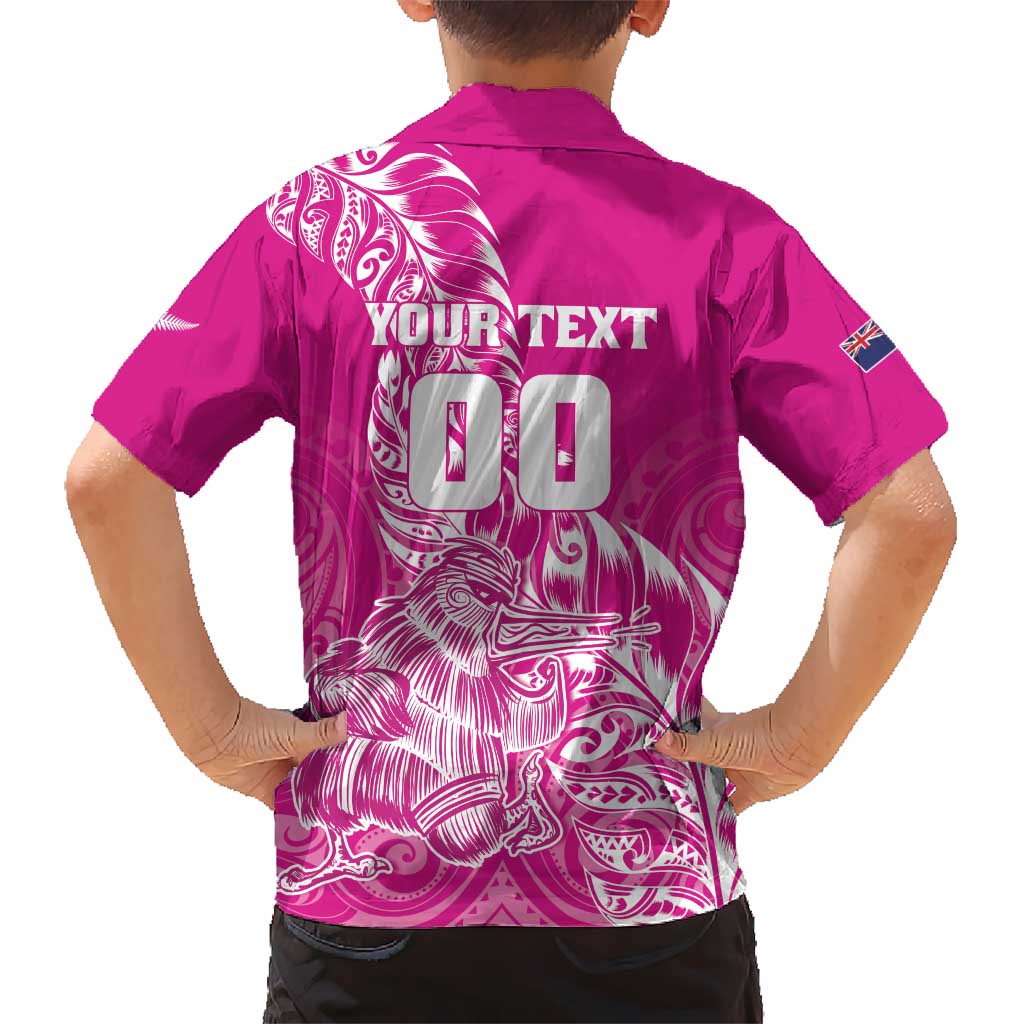 Custom New Zealand Rugby Silver Fern Kid Hawaiian Shirt Aotearoa Kiwi Maori Pink Version - Polynesian Pride