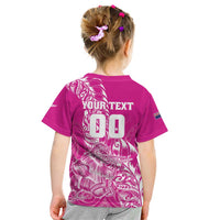 Custom New Zealand Rugby Silver Fern Kid T Shirt Aotearoa Kiwi Maori Pink Version - Polynesian Pride