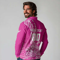 Custom New Zealand Rugby Silver Fern Long Sleeve Polo Shirt Aotearoa Kiwi Maori Pink Version - Polynesian Pride