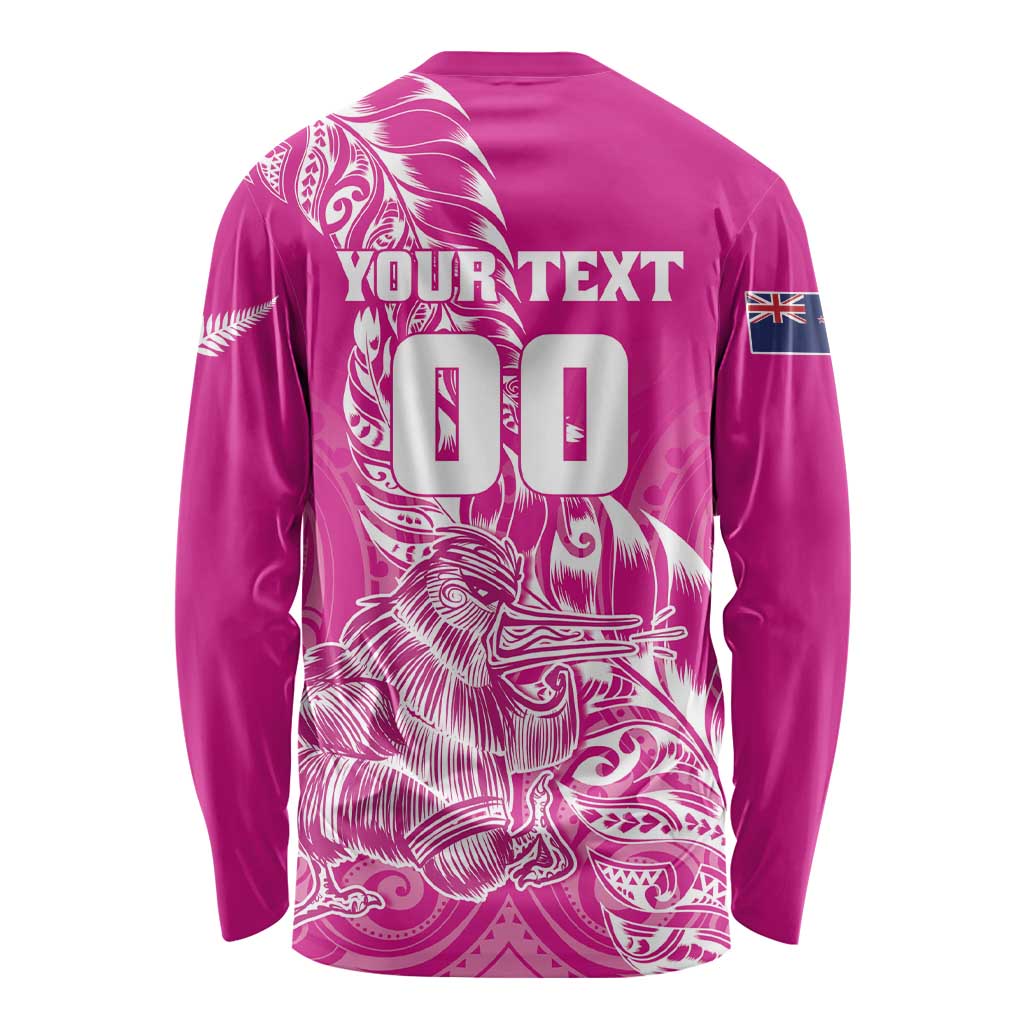 Custom New Zealand Rugby Silver Fern Long Sleeve Shirt Aotearoa Kiwi Maori Pink Version - Polynesian Pride