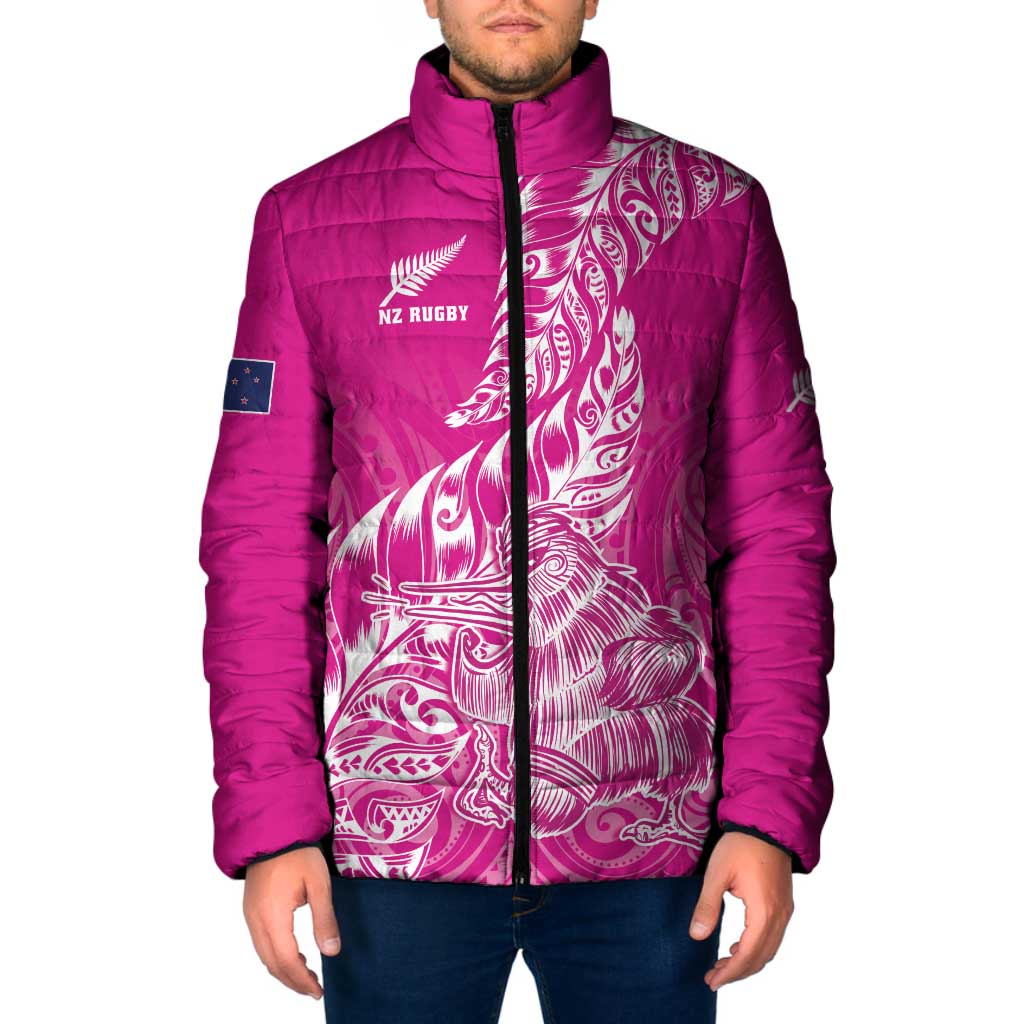 Custom New Zealand Rugby Silver Fern Padded Jacket Aotearoa Kiwi Maori Pink Version - Polynesian Pride