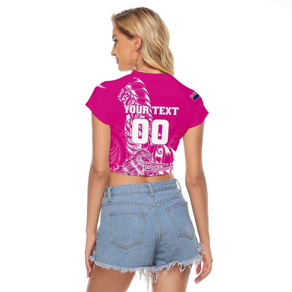 Custom New Zealand Rugby Silver Fern Raglan Cropped T Shirt Aotearoa Kiwi Maori Pink Version - Polynesian Pride