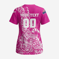Custom New Zealand Rugby Silver Fern Scrub Top Aotearoa Kiwi Maori Pink Version - Polynesian Pride