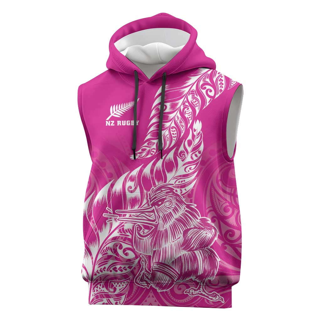 Custom New Zealand Rugby Silver Fern Sleeveless Hoodie Aotearoa Kiwi Maori Pink Version - Polynesian Pride