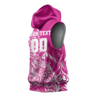 Custom New Zealand Rugby Silver Fern Sleeveless Hoodie Aotearoa Kiwi Maori Pink Version - Polynesian Pride