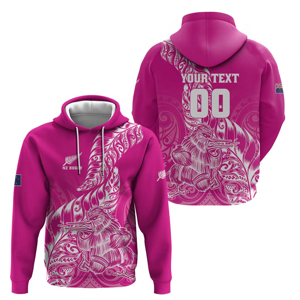 Custom New Zealand Rugby Silver Fern Zip Hoodie Aotearoa Kiwi Maori Pink Version - Polynesian Pride