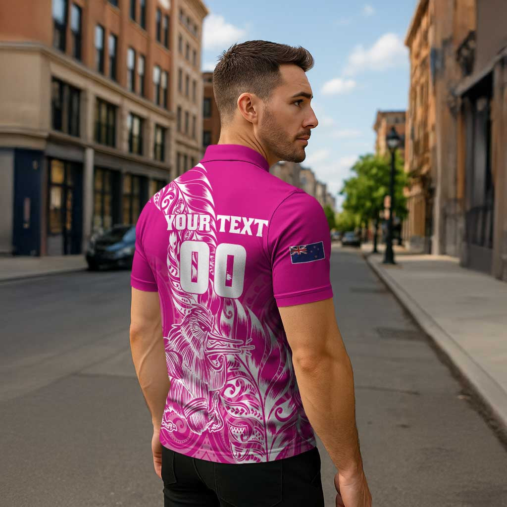 Custom New Zealand Rugby Silver Fern Zipper Polo Shirt Aotearoa Kiwi Maori Pink Version - Polynesian Pride
