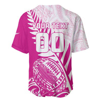 Custom New Zealand Rugby Silver Fern Baseball Jersey Aotearoa Maori Pink Version - Polynesian Pride