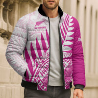 Custom New Zealand Rugby Silver Fern Bomber Puffer Jacket Aotearoa Maori Pink Version - Polynesian Pride