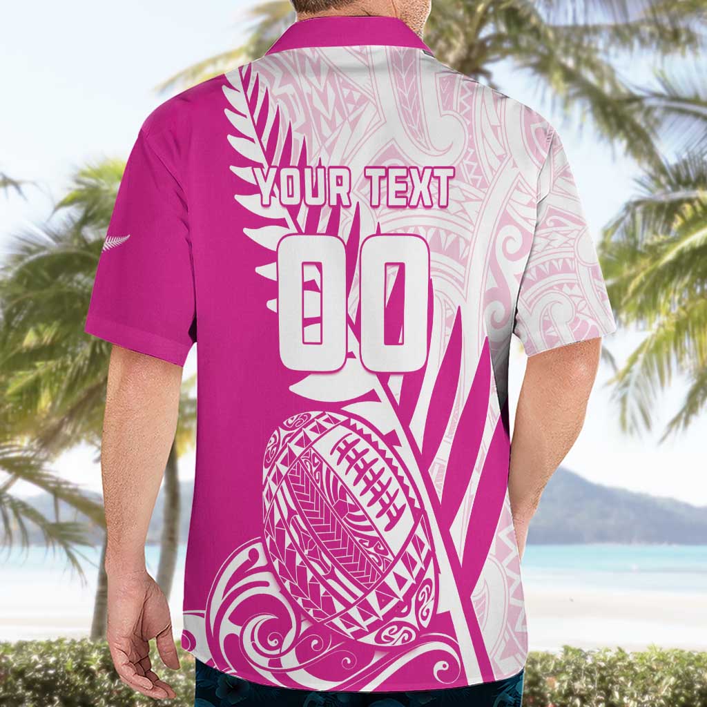 Custom New Zealand Rugby Silver Fern Hawaiian Shirt Aotearoa Maori Pink Version - Polynesian Pride