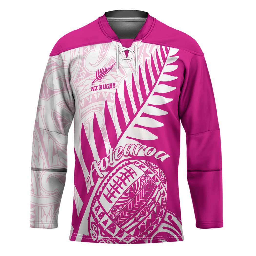 Custom New Zealand Rugby Silver Fern Hockey Jersey Aotearoa Maori Pink Version - Polynesian Pride