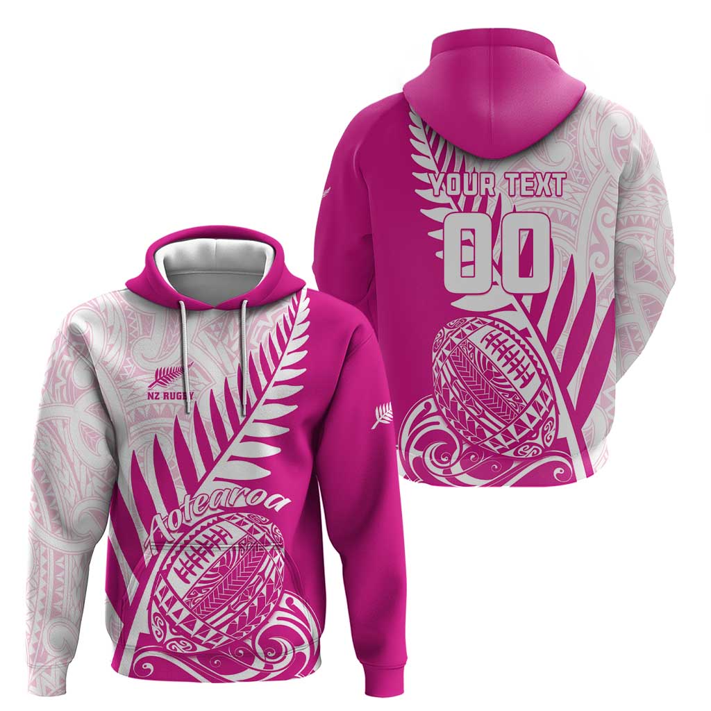 Custom New Zealand Rugby Silver Fern Hoodie Aotearoa Maori Pink Version - Polynesian Pride