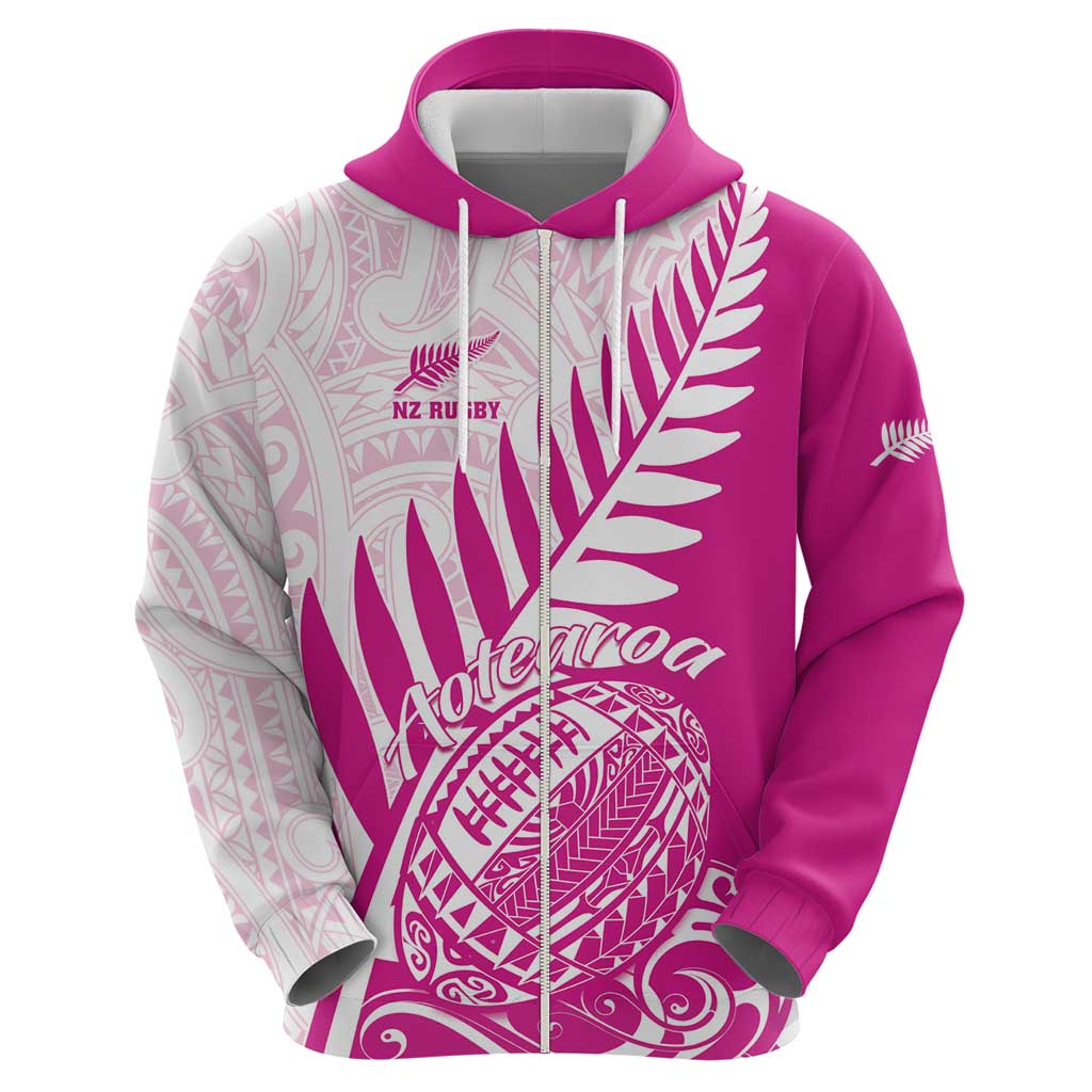 Custom New Zealand Rugby Silver Fern Hoodie Aotearoa Maori Pink Version - Polynesian Pride