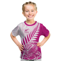 Custom New Zealand Rugby Silver Fern Kid T Shirt Aotearoa Maori Pink Version - Polynesian Pride