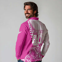 Custom New Zealand Rugby Silver Fern Long Sleeve Polo Shirt Aotearoa Maori Pink Version - Polynesian Pride