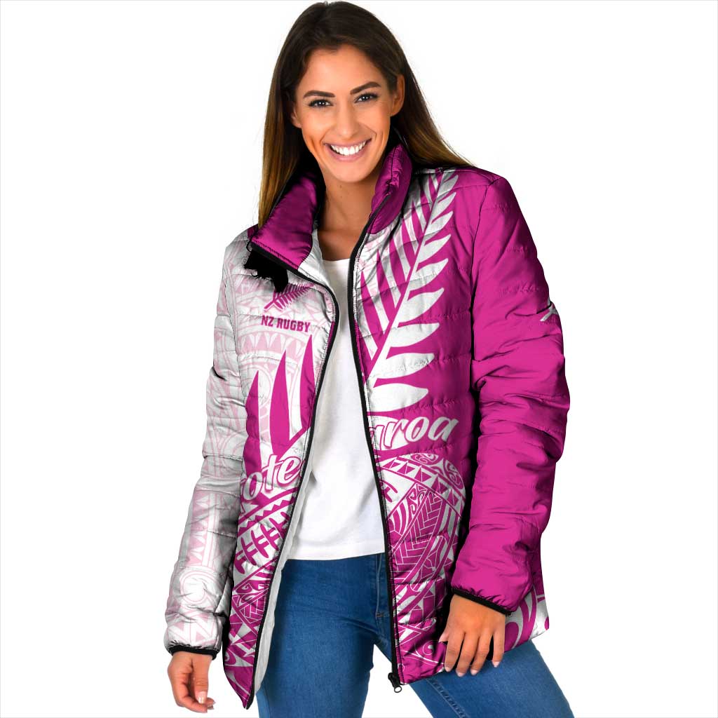 Custom New Zealand Rugby Silver Fern Padded Jacket Aotearoa Maori Pink Version - Polynesian Pride