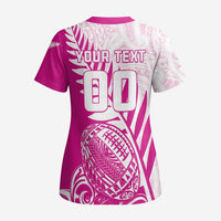 Custom New Zealand Rugby Silver Fern Scrub Top Aotearoa Maori Pink Version - Polynesian Pride