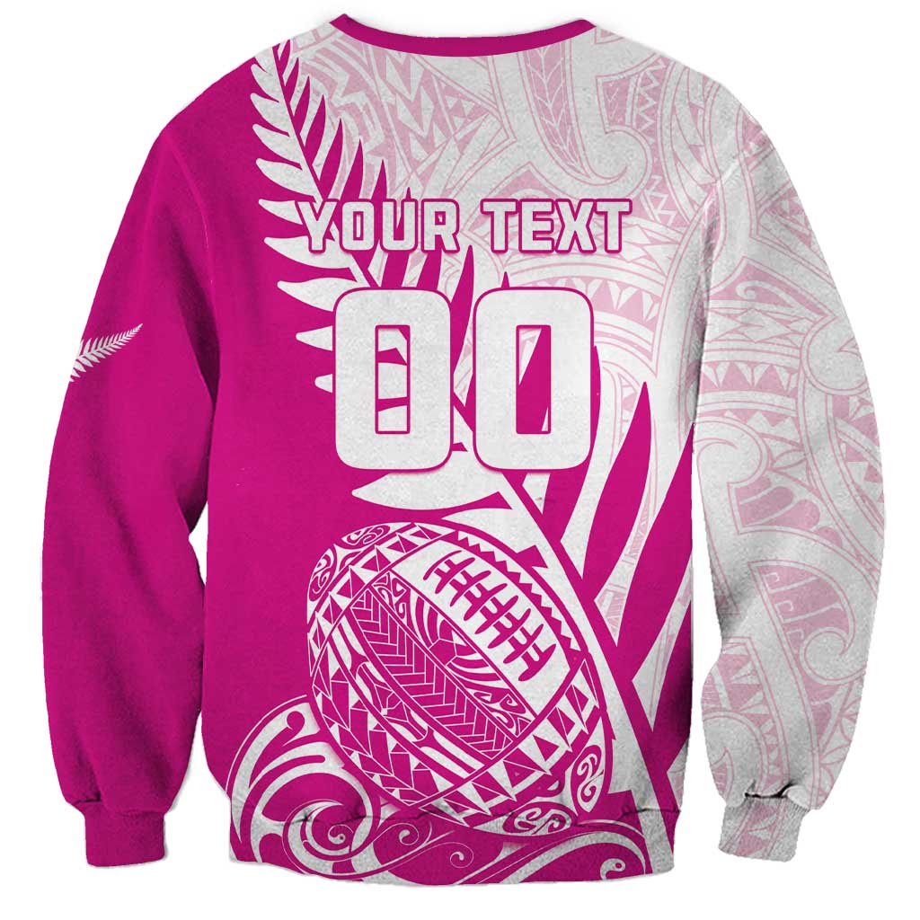 Custom New Zealand Rugby Silver Fern Sweatshirt Aotearoa Maori Pink Version - Polynesian Pride