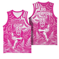 New Zealand Silver Fern Rugby All Pink Basketball Jersey Maori Tiki Player With Ta Moko Tribal - Polynesian Pride