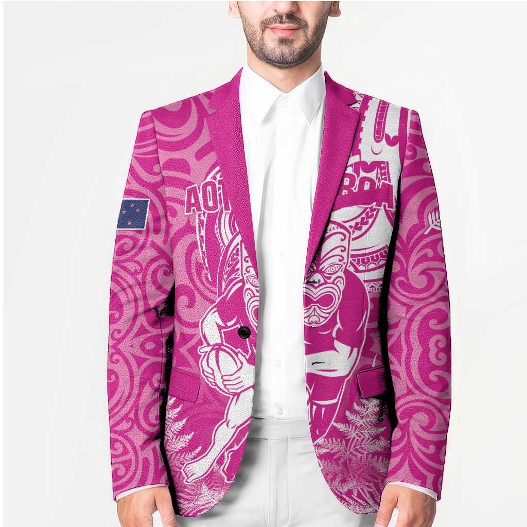 New Zealand Silver Fern Rugby All Pink Blazer Maori Tiki Player With Ta Moko Tribal - Polynesian Pride