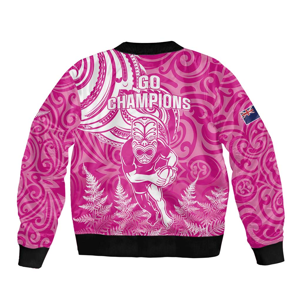 New Zealand Silver Fern Rugby All Pink Bomber Jacket Maori Tiki Player With Ta Moko Tribal - Polynesian Pride