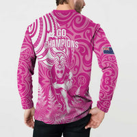 New Zealand Silver Fern Rugby All Pink Button Sweatshirt Maori Tiki Player With Ta Moko Tribal - Polynesian Pride