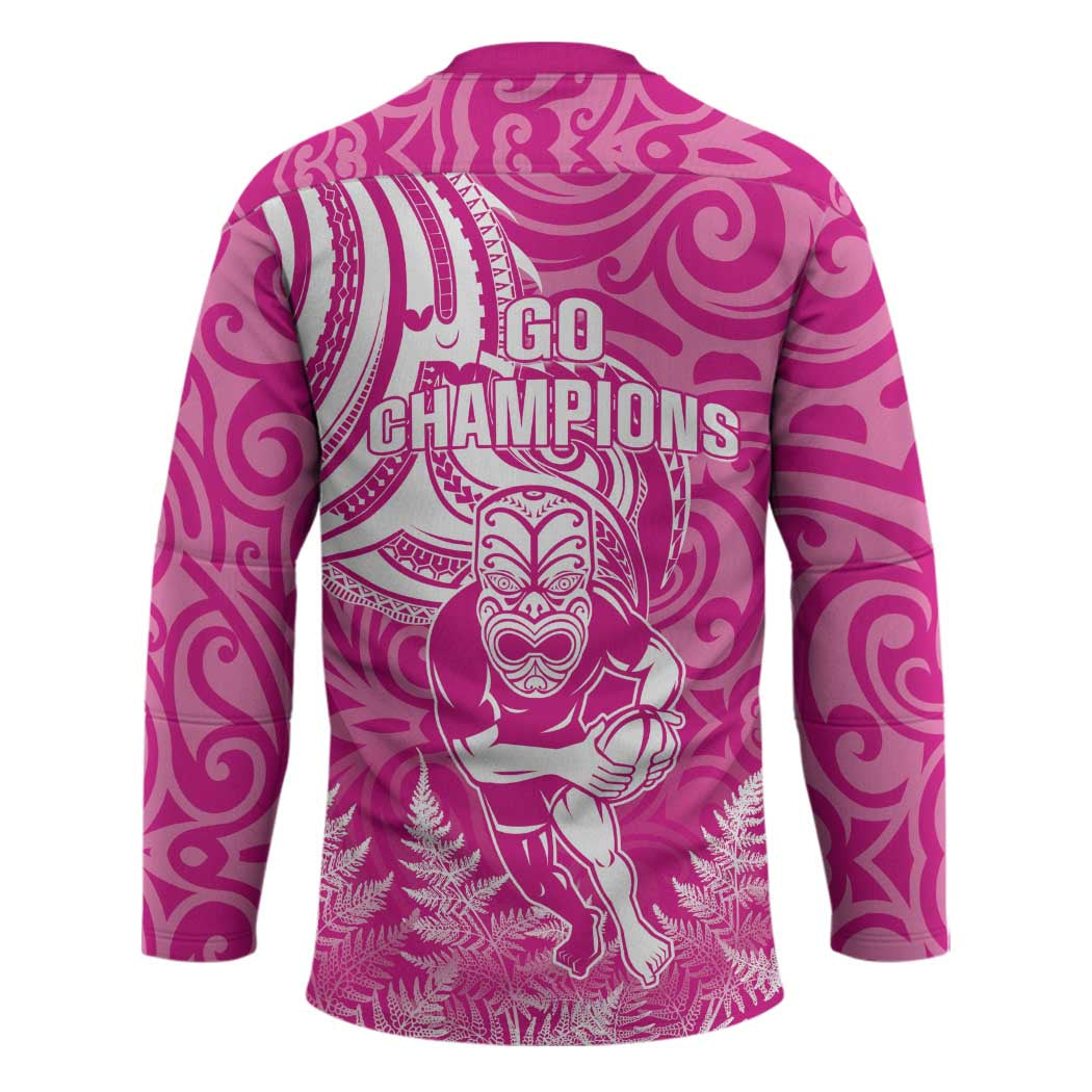 New Zealand Silver Fern Rugby All Pink Hockey Jersey Maori Tiki Player With Ta Moko Tribal - Polynesian Pride