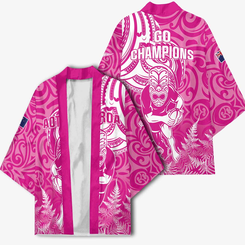 New Zealand Silver Fern Rugby All Pink Kimono Maori Tiki Player With Ta Moko Tribal - Polynesian Pride