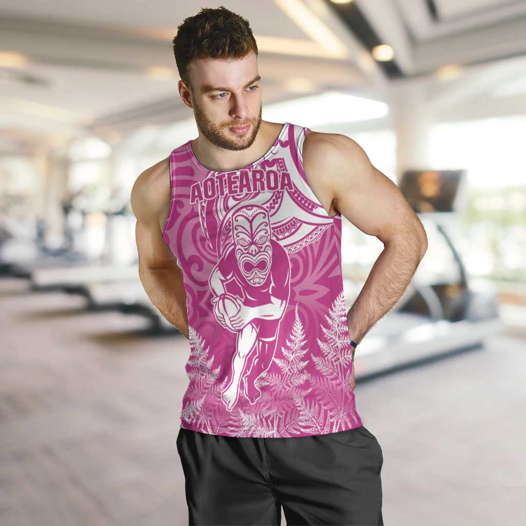 New Zealand Silver Fern Rugby All Pink Men Tank Top Maori Tiki Player With Ta Moko Tribal - Polynesian Pride