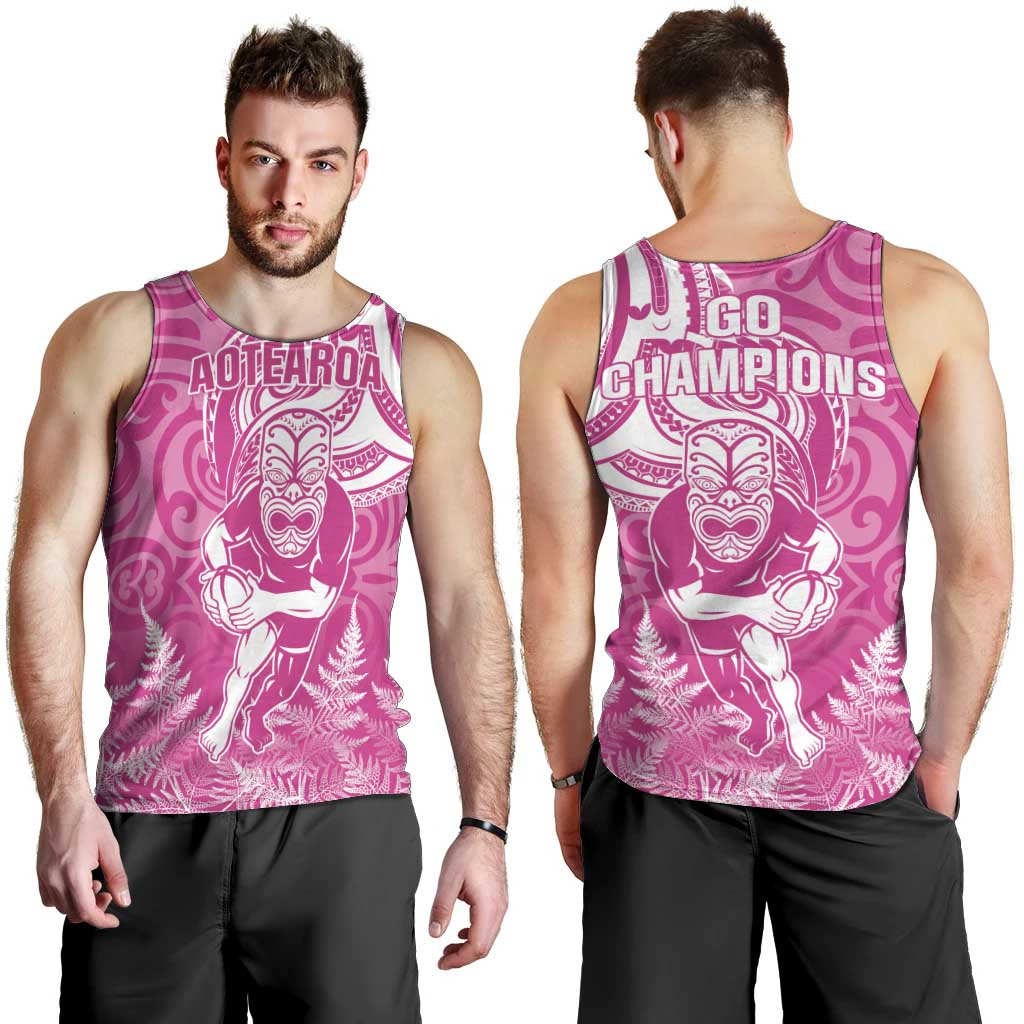 New Zealand Silver Fern Rugby All Pink Men Tank Top Maori Tiki Player With Ta Moko Tribal - Polynesian Pride