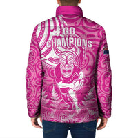 New Zealand Silver Fern Rugby All Pink Padded Jacket Maori Tiki Player With Ta Moko Tribal - Polynesian Pride