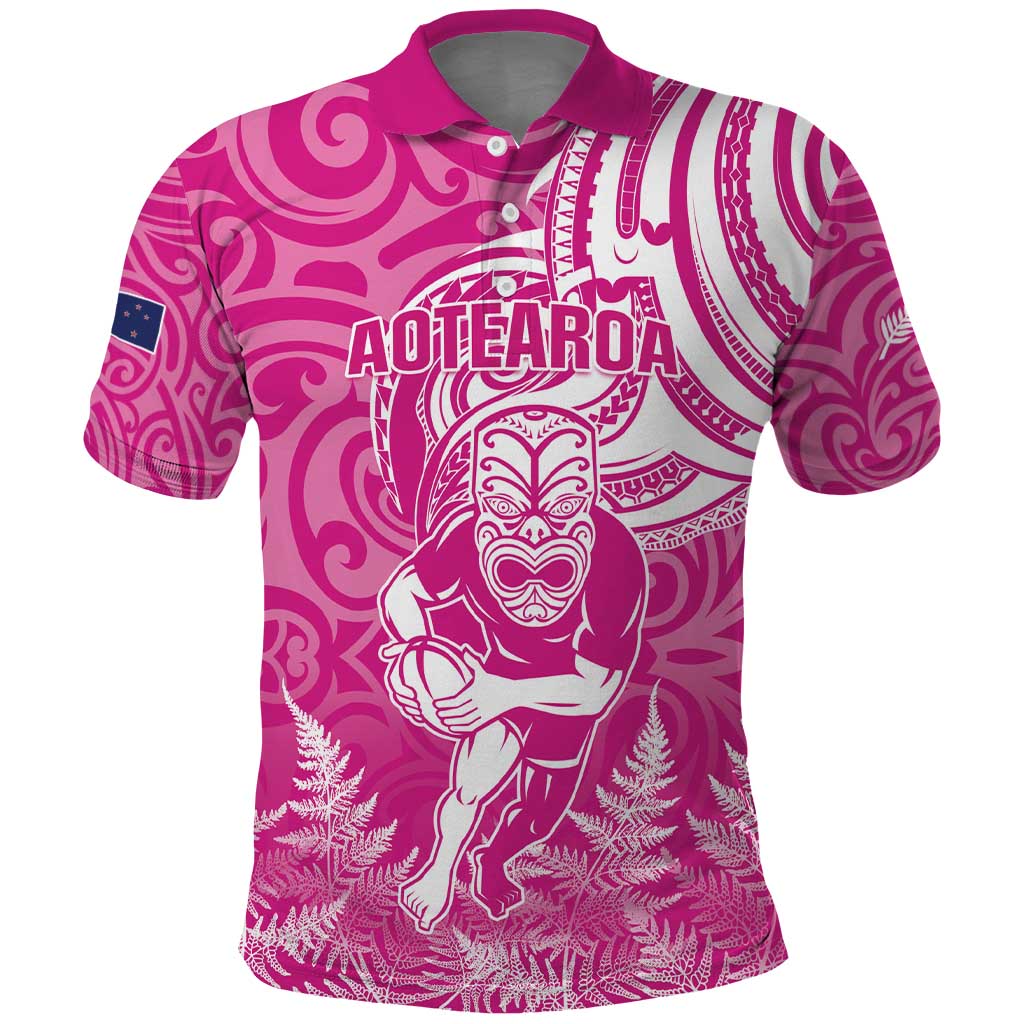 New Zealand Silver Fern Rugby All Pink Polo Shirt Maori Tiki Player With Ta Moko Tribal - Polynesian Pride
