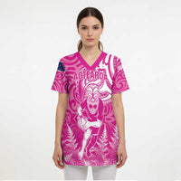 New Zealand Silver Fern Rugby All Pink Scrub Top Maori Tiki Player With Ta Moko Tribal - Polynesian Pride