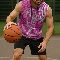 New Zealand Silver Fern Rugby All Pink Sleeveless Hoodie Maori Tiki Player With Ta Moko Tribal - Polynesian Pride