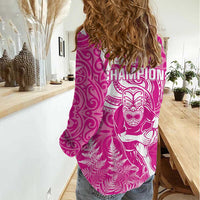 New Zealand Silver Fern Rugby All Pink Women Casual Shirt Maori Tiki Player With Ta Moko Tribal - Polynesian Pride