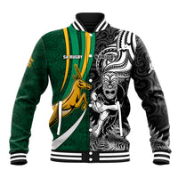 Custom New Zealand and South Africa Rugby Baseball Jacket Silver Fern Protea Pattern World Cup 2023 LT01 Unisex Art - Polynesian Pride