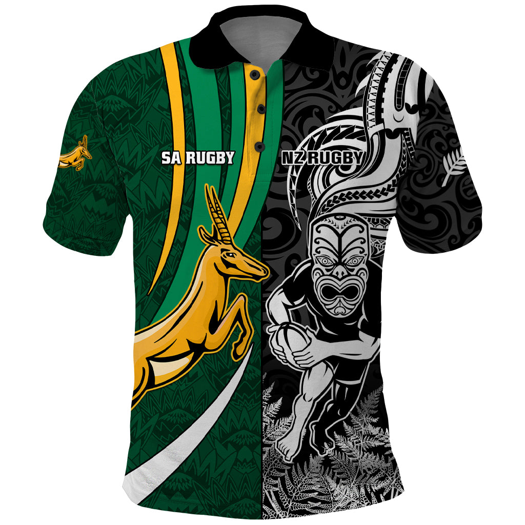 Custom New Zealand and South Africa Rugby Polo Shirt Silver Fern Protea Pattern World Cup 2023 LT01 Art - Polynesian Pride