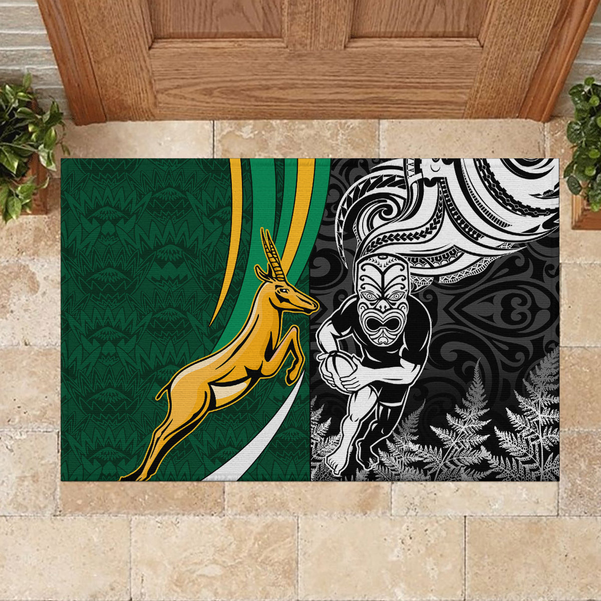 New Zealand and South Africa Rugby Rubber Doormat Silver Fern Protea Pattern World Cup 2023 LT01 - Polynesian Pride