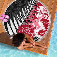 New Zealand and England Rugby Beach Blanket Silver Fern With Red Rose World Cup 2023 LT01 - Wonder Print Shop