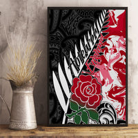 New Zealand and England Rugby Canvas Wall Art Silver Fern With Red Rose World Cup 2023 LT01 - Polynesian Pride