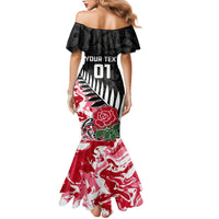 Custom New Zealand and England Rugby Family Matching Mermaid Dress and Hawaiian Shirt Silver Fern With Red Rose World Cup 2023 LT01 - Polynesian Pride
