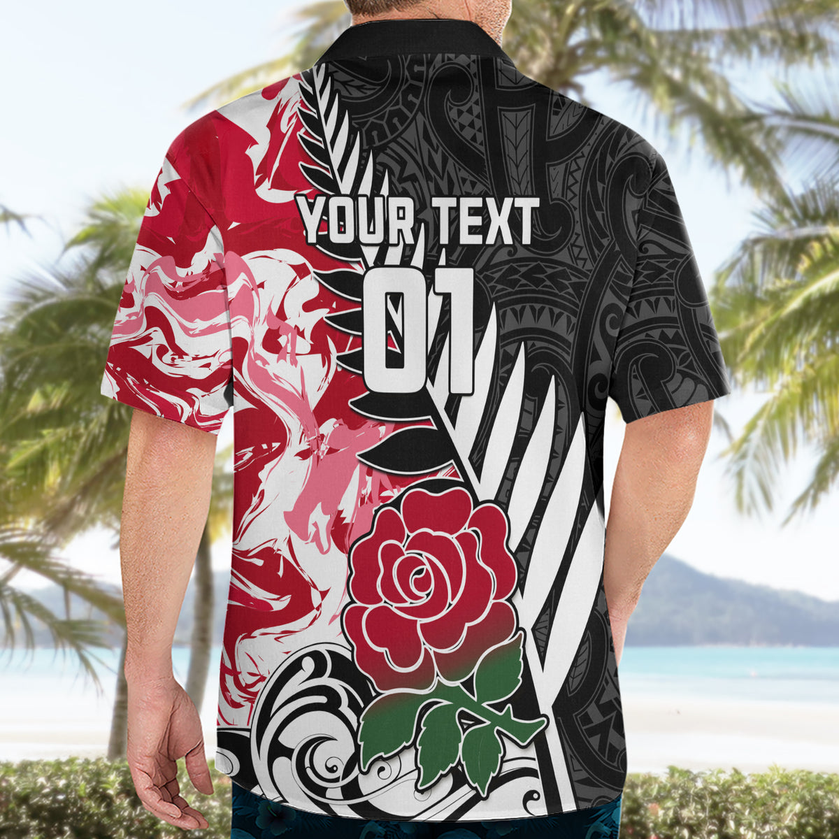 Custom New Zealand and England Rugby Hawaiian Shirt Silver Fern With Red Rose World Cup 2023 LT01 - Polynesian Pride