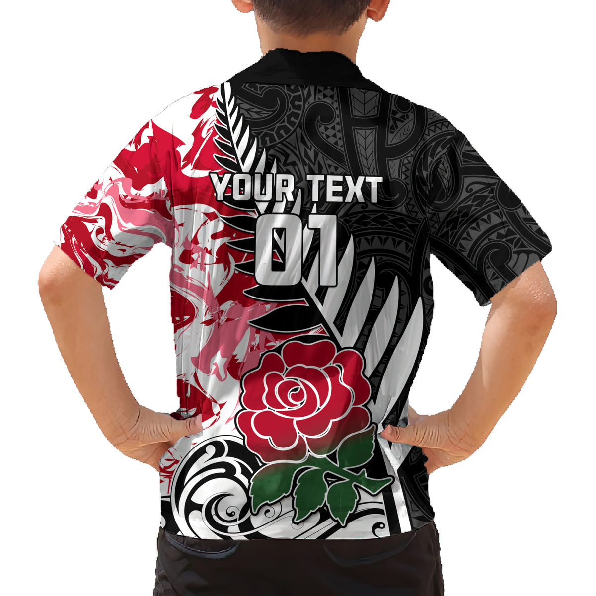 Custom New Zealand and England Rugby Hawaiian Shirt Silver Fern With Red Rose World Cup 2023 LT01 - Polynesian Pride