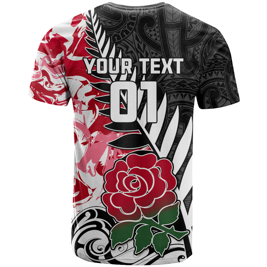 Custom New Zealand and England Rugby T Shirt Silver Fern With Red Rose World Cup 2023 LT01 - Polynesian Pride