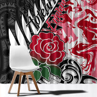 New Zealand and England Rugby Window Curtain Silver Fern With Red Rose World Cup 2023 LT01 - Polynesian Pride